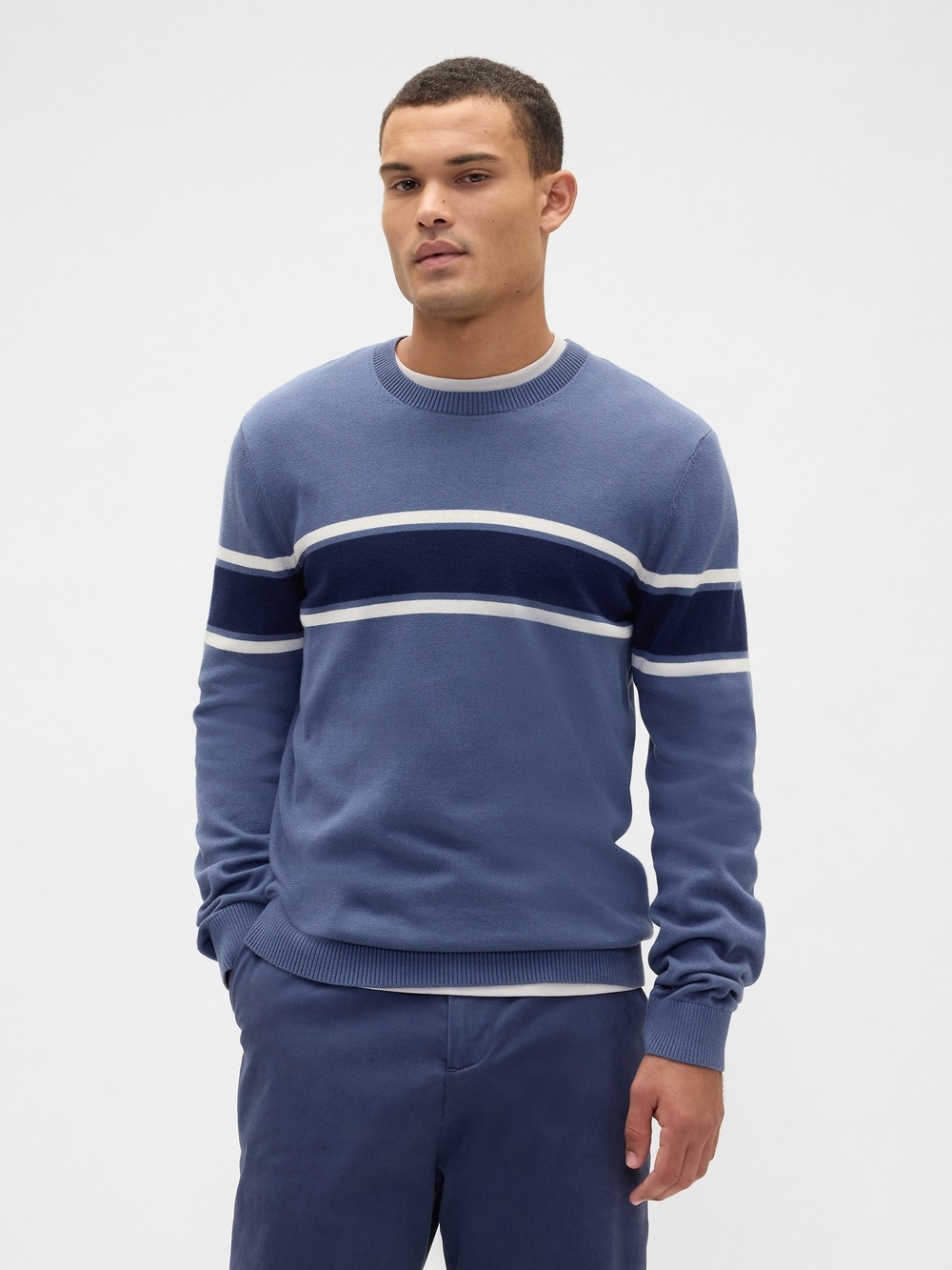 GAP Blue Crewneck Sweater with Navy and White Stripes